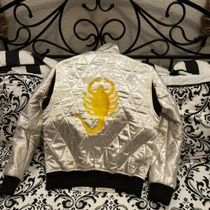 Quilted Silver Bomber Jacket with Yellow Scorpion